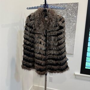Luxurious Silver Fox and Chinchilla Fur Striped Coat
